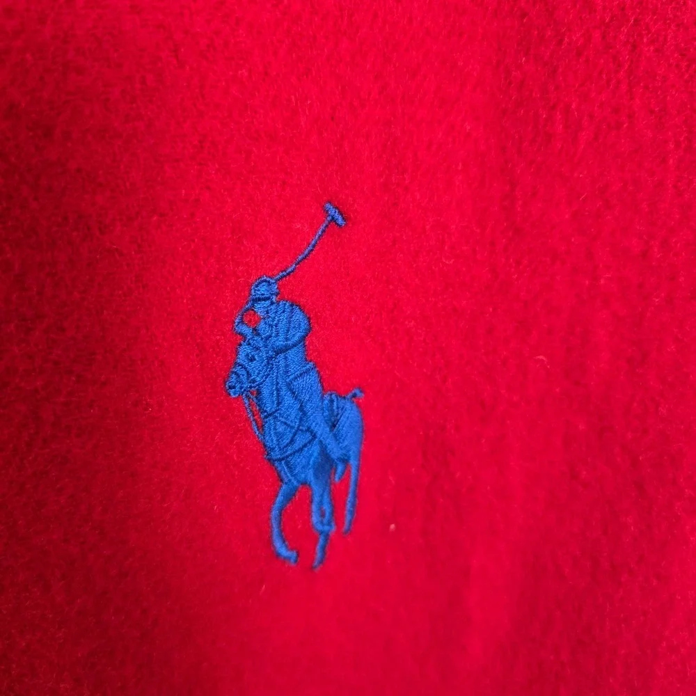 Vintage Polo Ralph Lauren Mens Quiet Luxury Lambswool Fringe Scarf Red Americana